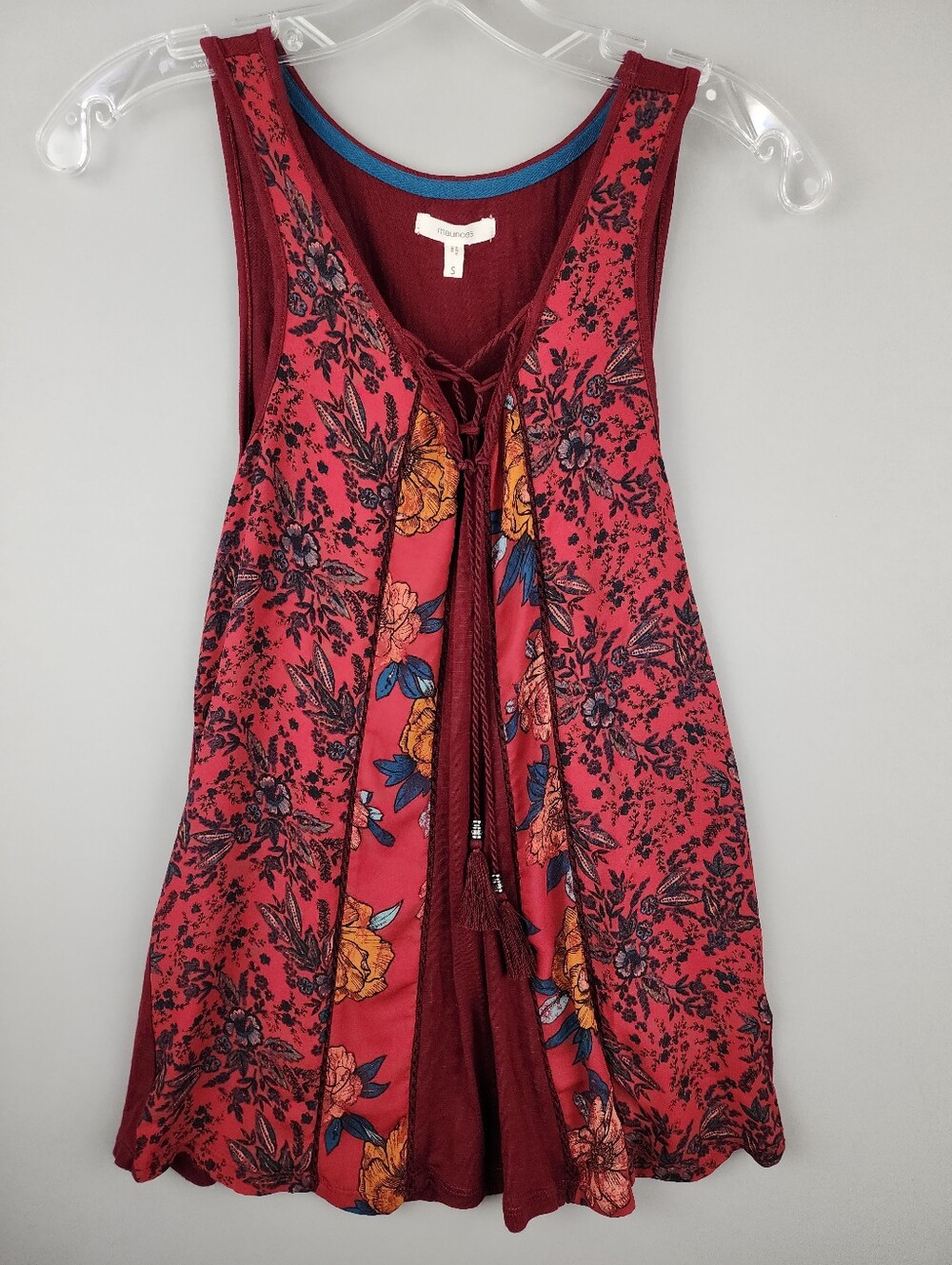 Maurices Red Floral Tank Top Lace Up Sz Small